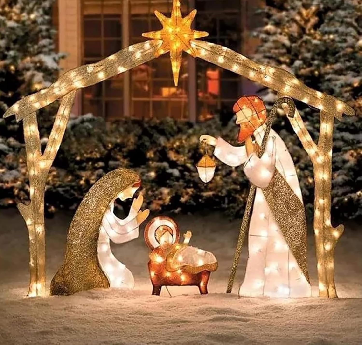 5FT Christmas Decorations Lighted Outdoor Nativity Scene Christmas Holy Family Nativity Scene Set with 175 Led Lights Ornament Xmas Decor Durable Waterproof for Yards & Lawns